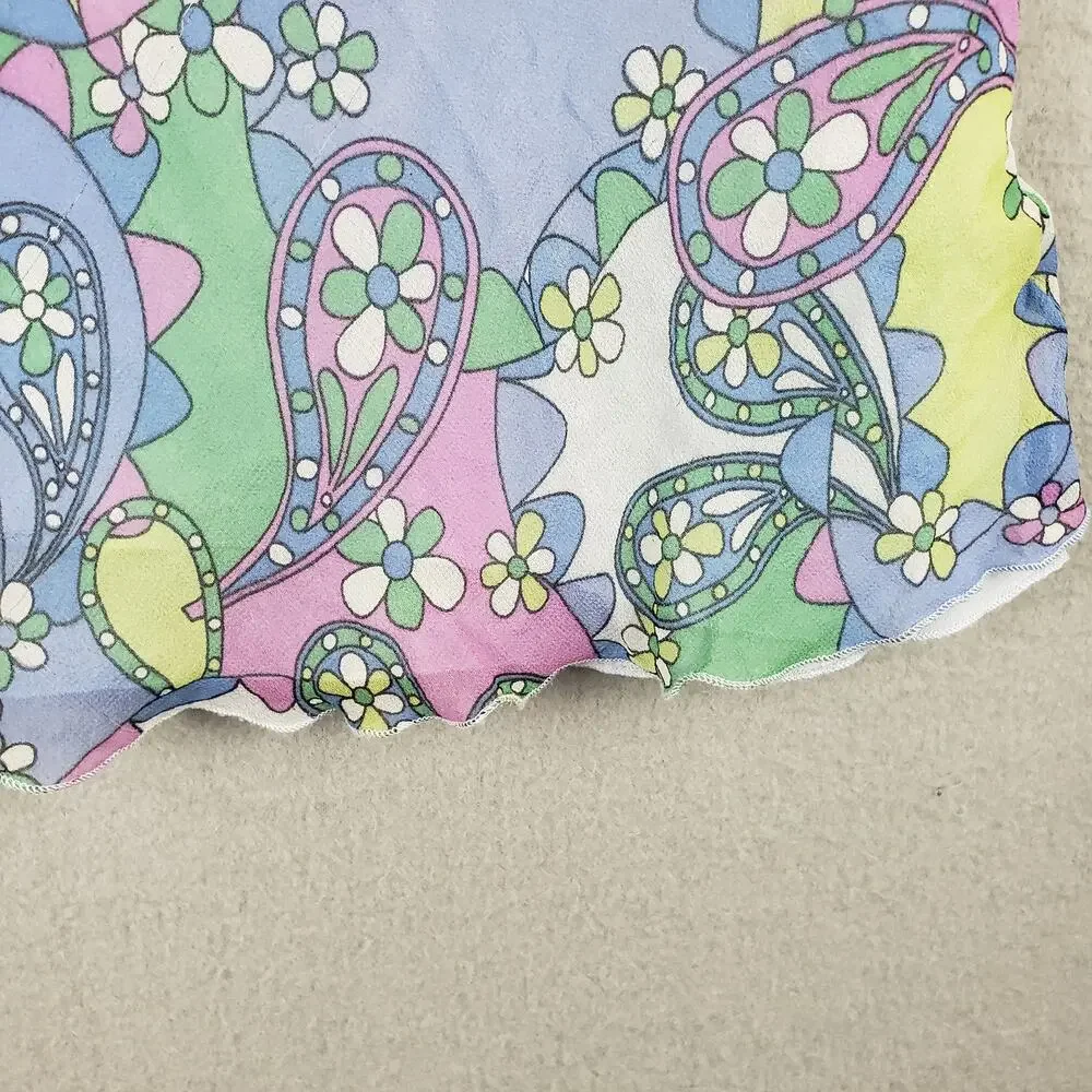 Rafaella Women's 16 Cap Sleeve Cowl Top Lettuce Hem Pastel Paisley Kawaii‎ Y2K